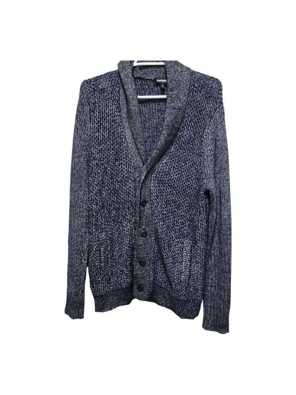 Express Shawl Collar Cardigan Blue Gray Knit Men's M